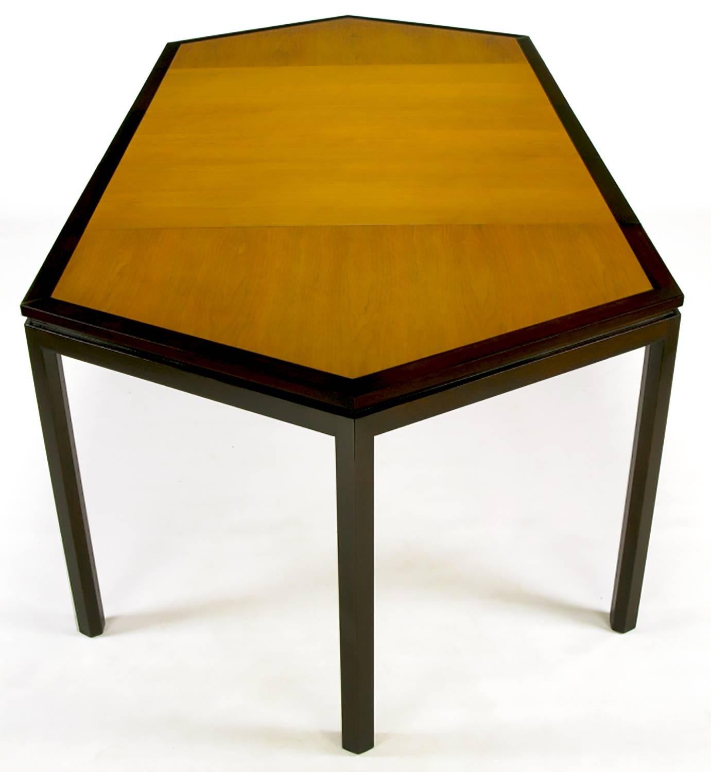 Wood Rare Edward Wormley Hexagonal Mahogany and Tawi Dining Table