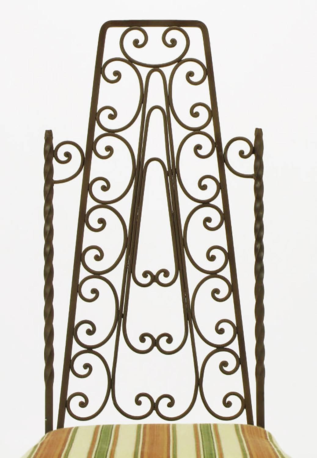 Four Spanish Revival Wrought Iron Filigree Dining Chairs In Good Condition For Sale In Chicago, IL