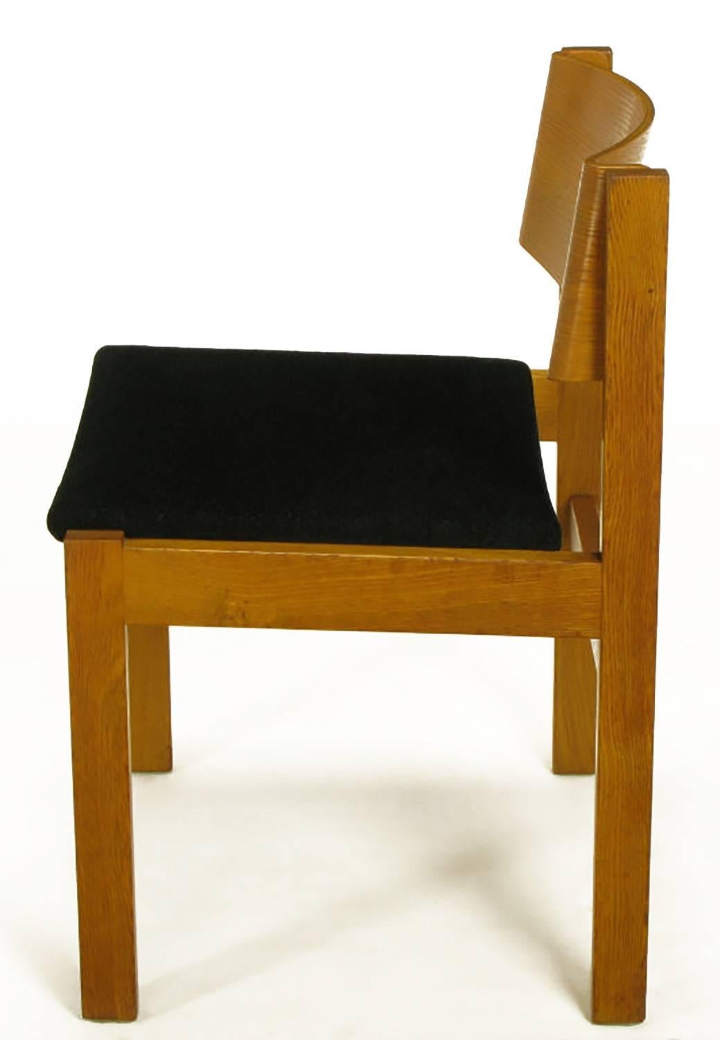 Set Four Bleached & Bent Mahogany Dining Chairs Marketed by Harvey Probber  In Good Condition For Sale In Chicago, IL