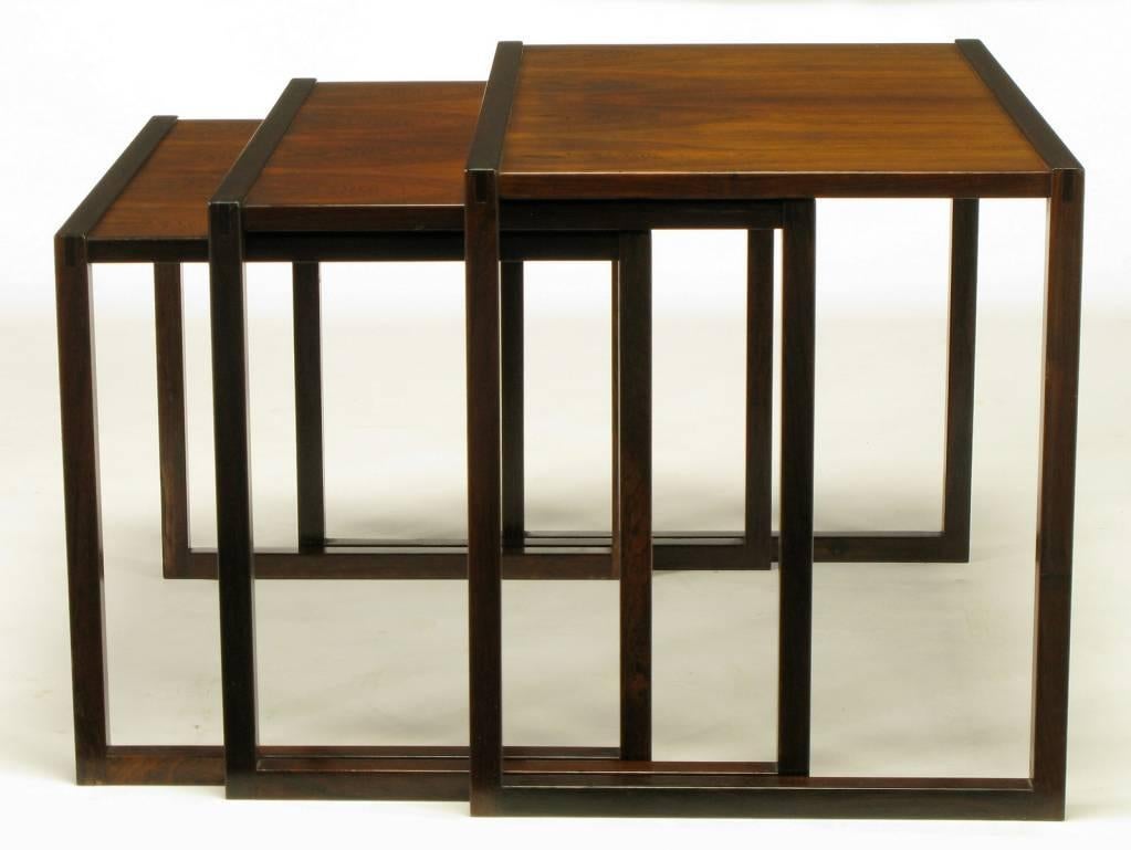 Trio of Kai Kristiansen Rosewood Nesting Tables In Excellent Condition In Chicago, IL