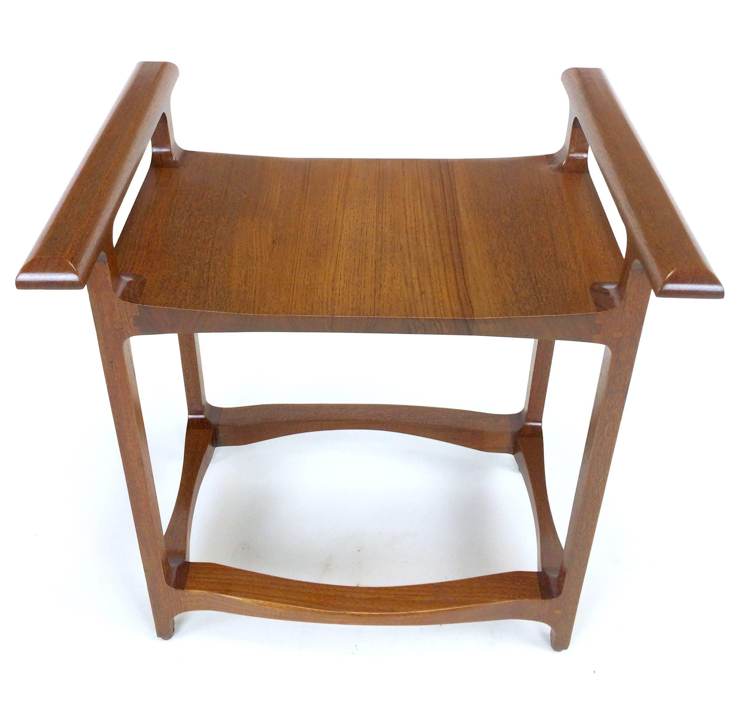 Late 20th Century Signed and Dated Studio Crafted Teak Wood Bench Seat For Sale