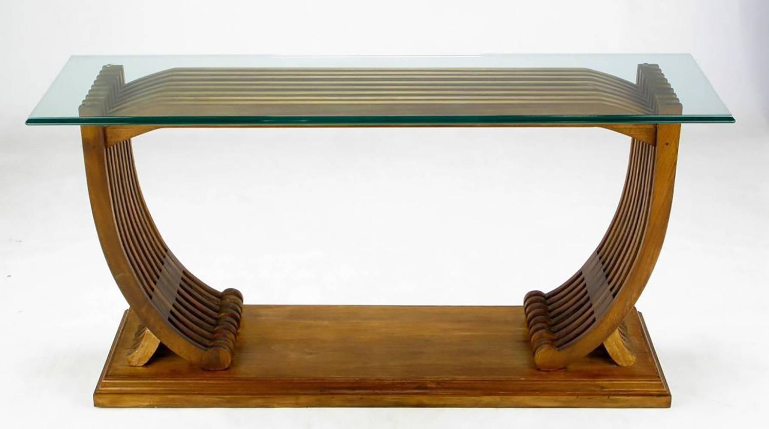 Studio Crafted Teak and Glass Shipwright Console Table For Sale at 