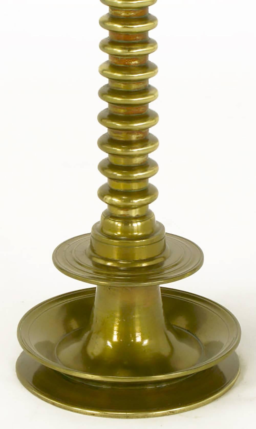 French Moderne Solid Brass Segmented Table Lamp For Sale 2
