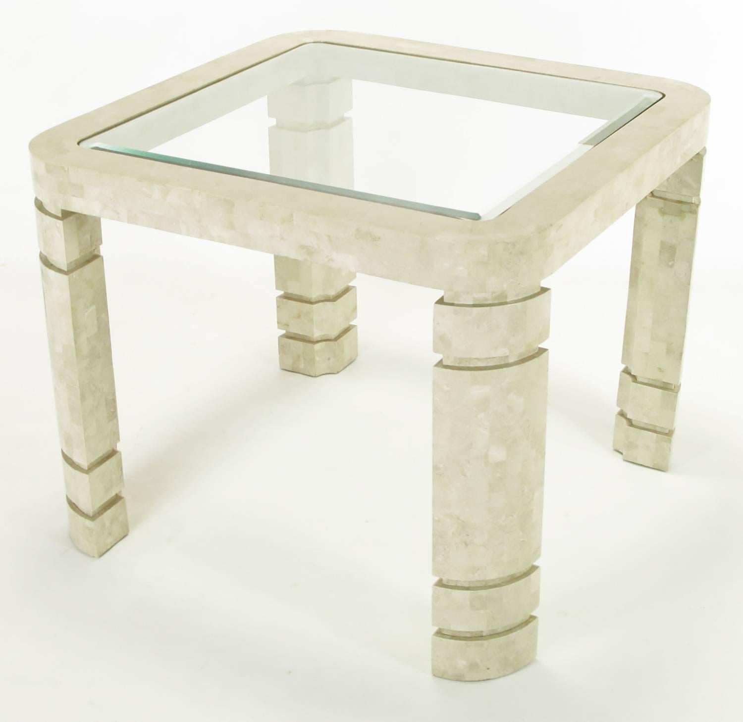 Postmodern Tessellated Fossil Stone Game Table In Good Condition For Sale In Chicago, IL