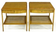 Pair Widdicomb Bleached Walnut & Cane Single Drawer End Tables