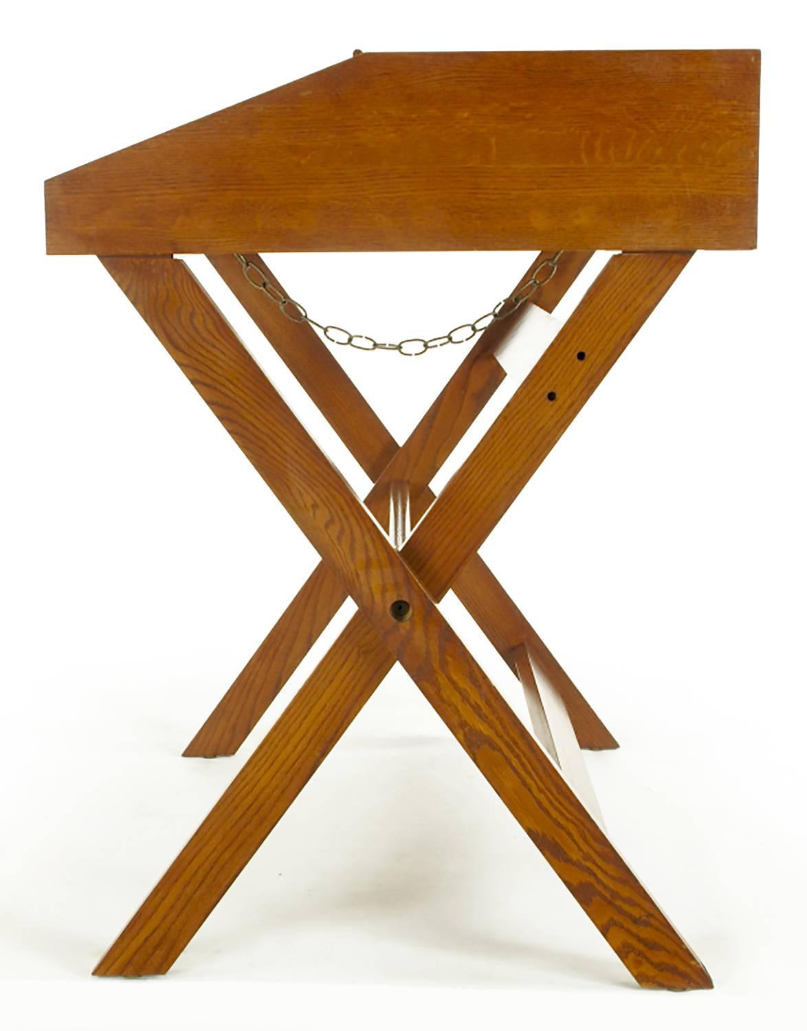American Sorrel Ash-Flip Top Trestle Based Writing Table For Sale