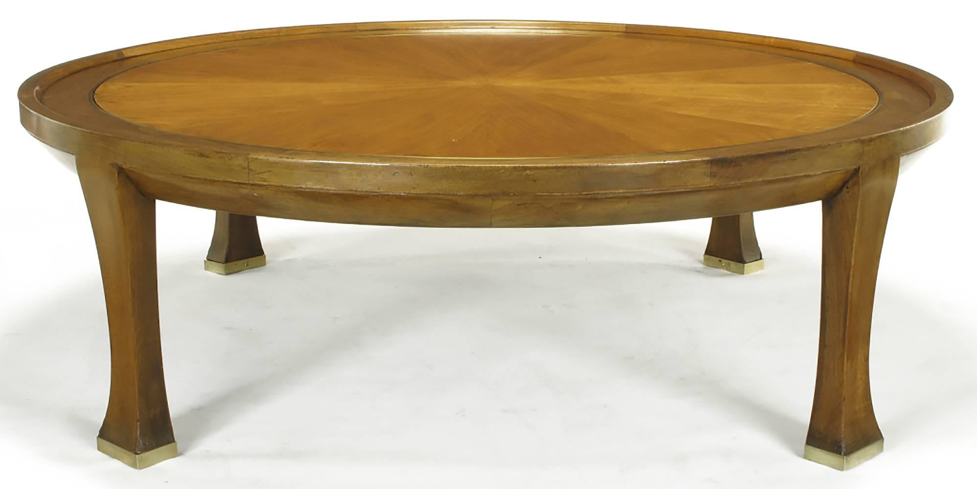 American Round Baker Brass and Walnut Sunburst Coffee Table