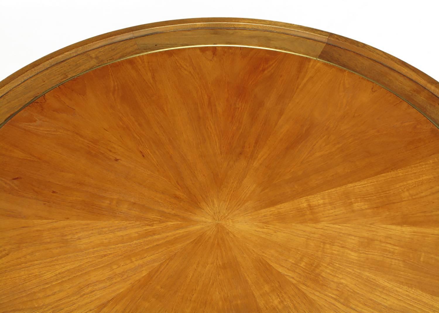 Round Baker Brass and Walnut Sunburst Coffee Table In Excellent Condition In Chicago, IL