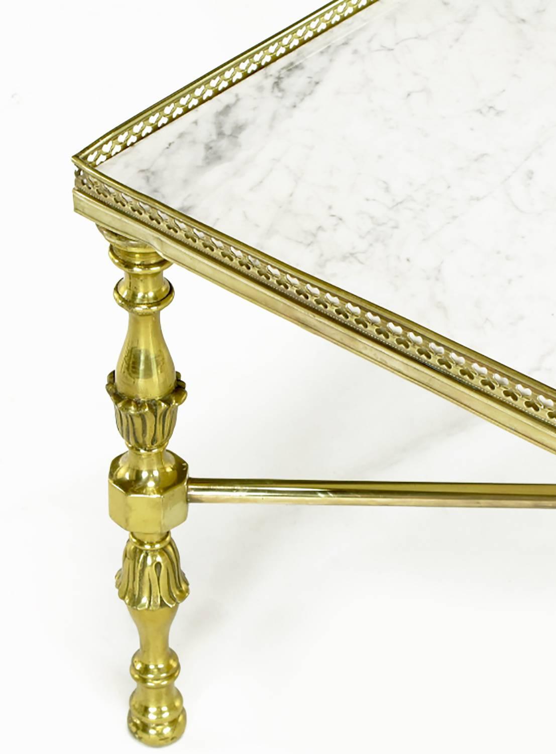 Brass Gallery and Carrara Marble Regency X-Base Side Tables For Sale 1