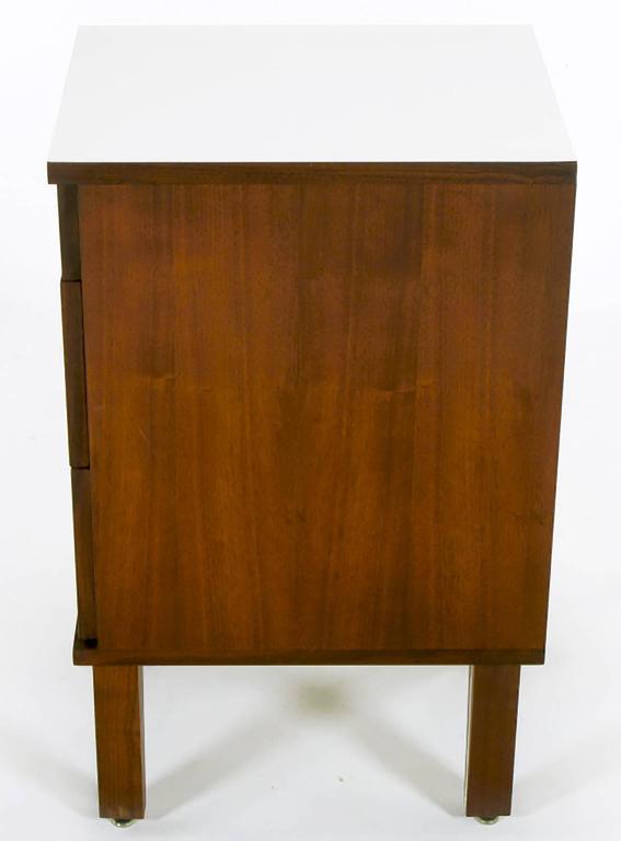 Walnut and White Micarta Three-Drawer Nightstand In Good Condition For Sale In Chicago, IL
