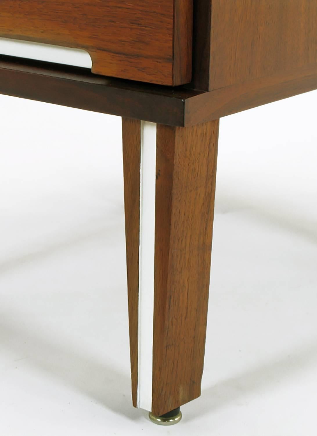 Lacquer Walnut and White Micarta Three-Drawer Nightstand For Sale