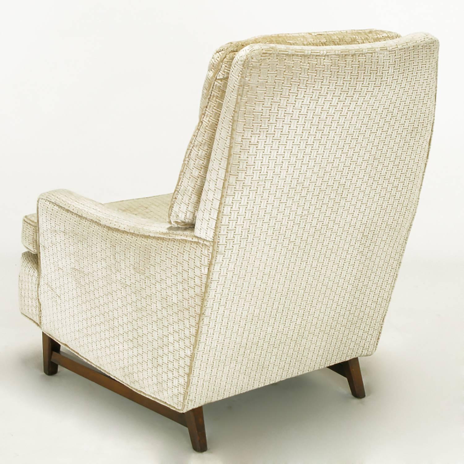 Mahogany Pair of 1960s High Back Ivory Cut Velvet Lounge Chairs after Harvey Probber For Sale