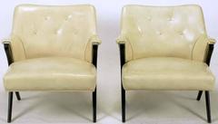 Pair of 1940s Modernist Club Chairs in Original Bone Glazed Leather