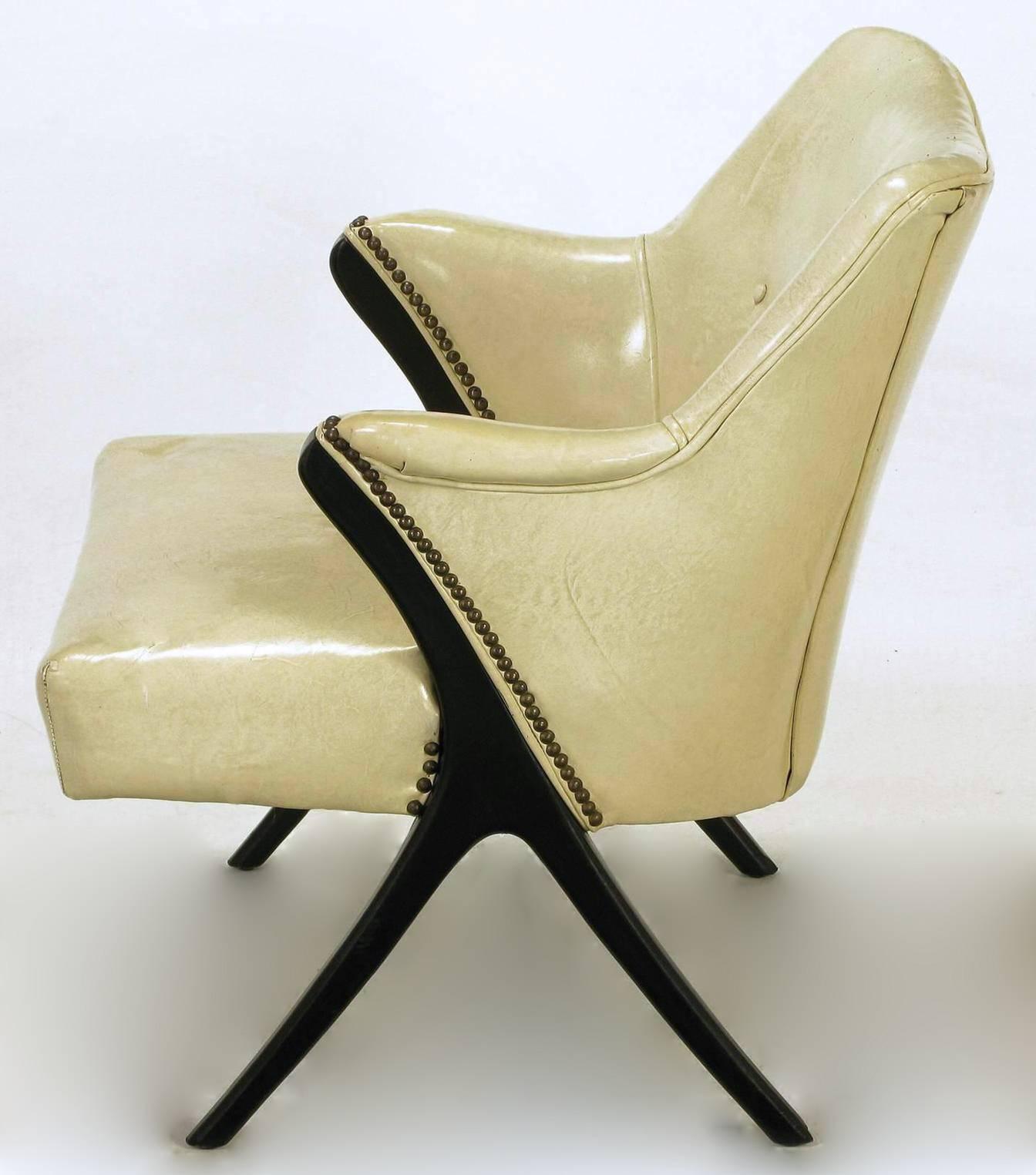 Mid-20th Century Pair of 1940s Modernist Club Chairs in Original Bone Glazed Leather For Sale