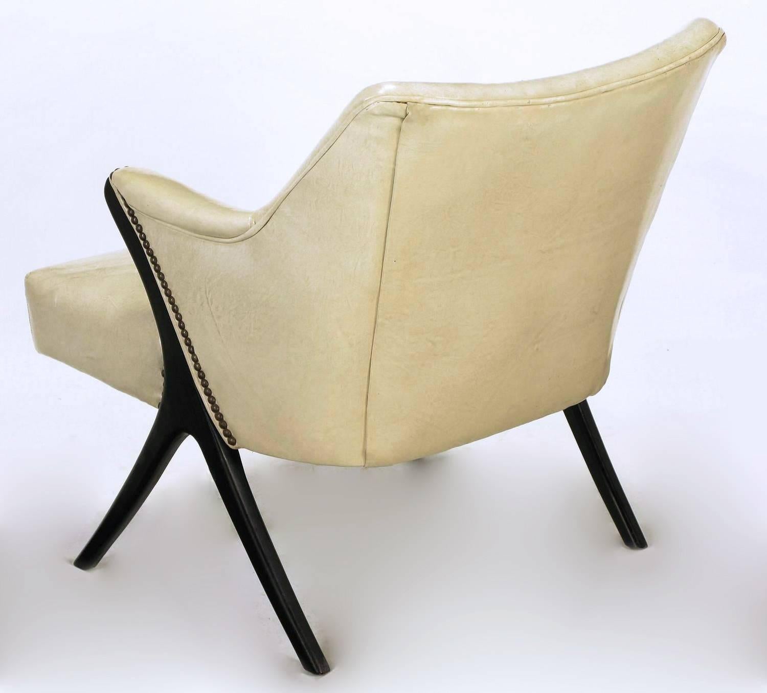 Brass Pair of 1940s Modernist Club Chairs in Original Bone Glazed Leather For Sale