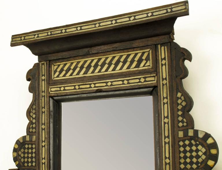 Primitive Syrian Pierced Mirror with Shelf and Bone Inlay For Sale at