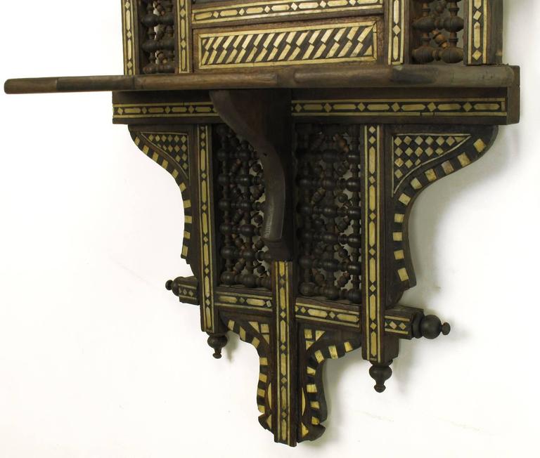 Primitive Syrian Pierced Mirror with Shelf and Bone Inlay For Sale at