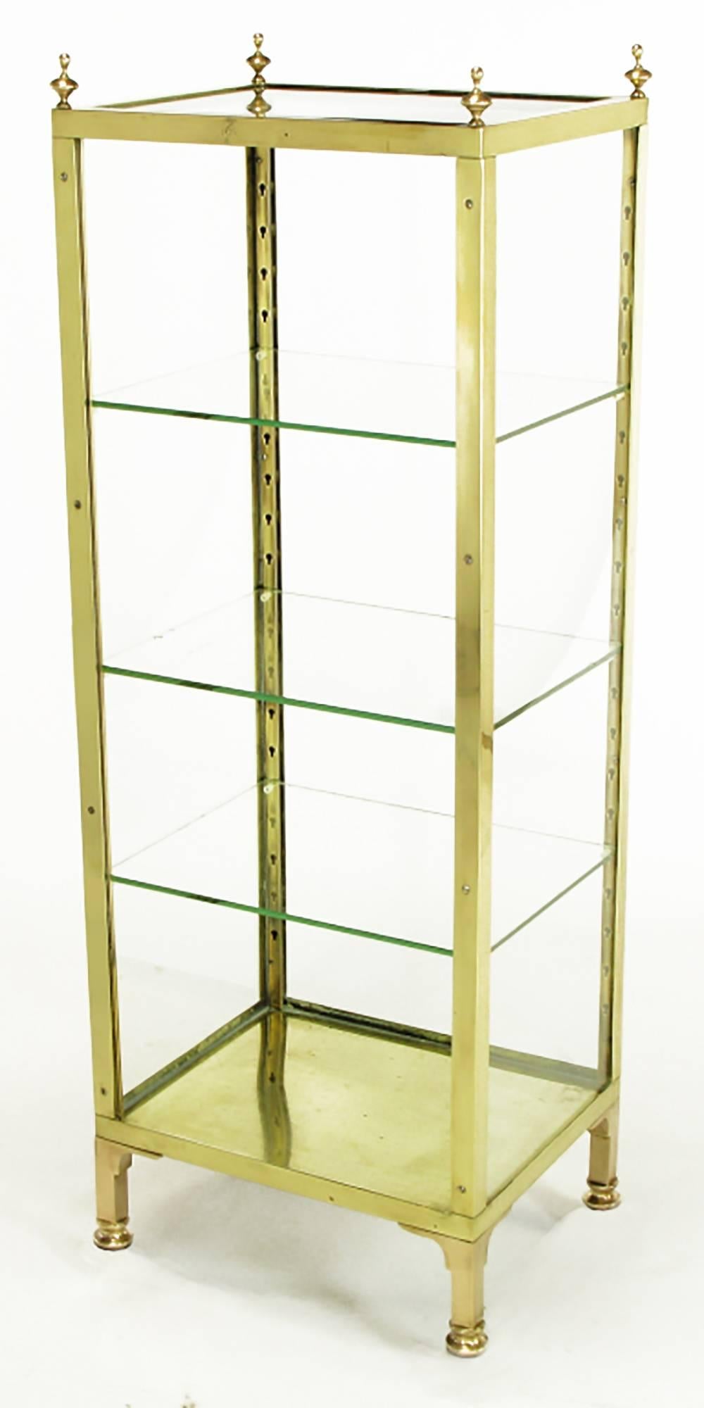 American 1930s Brass and Glass Open Three-Shelf Vitrine