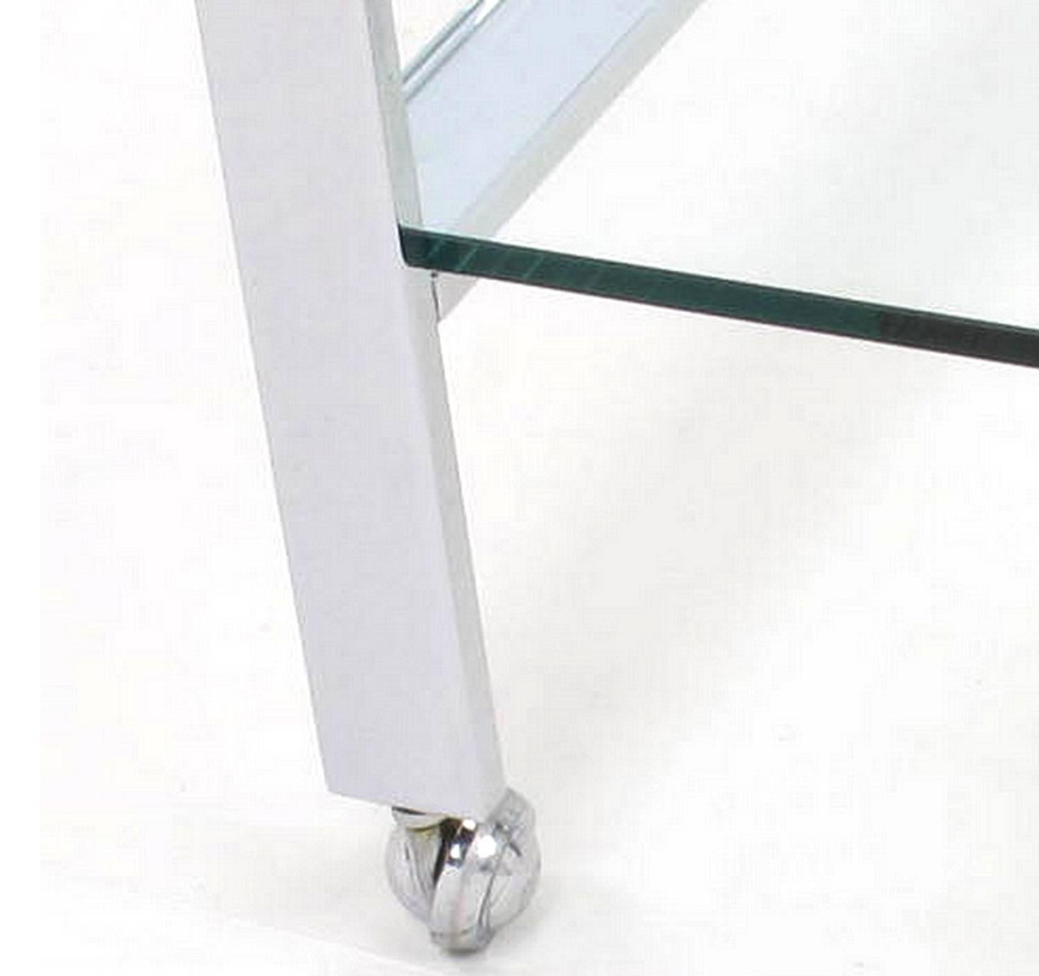 Chrome and Glass Two-Tier Bar or Tea Cart in the Manner of Milo Baughman 3
