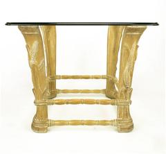 Limed Alder Center Table with Carved Wheat Relief and Glass Top