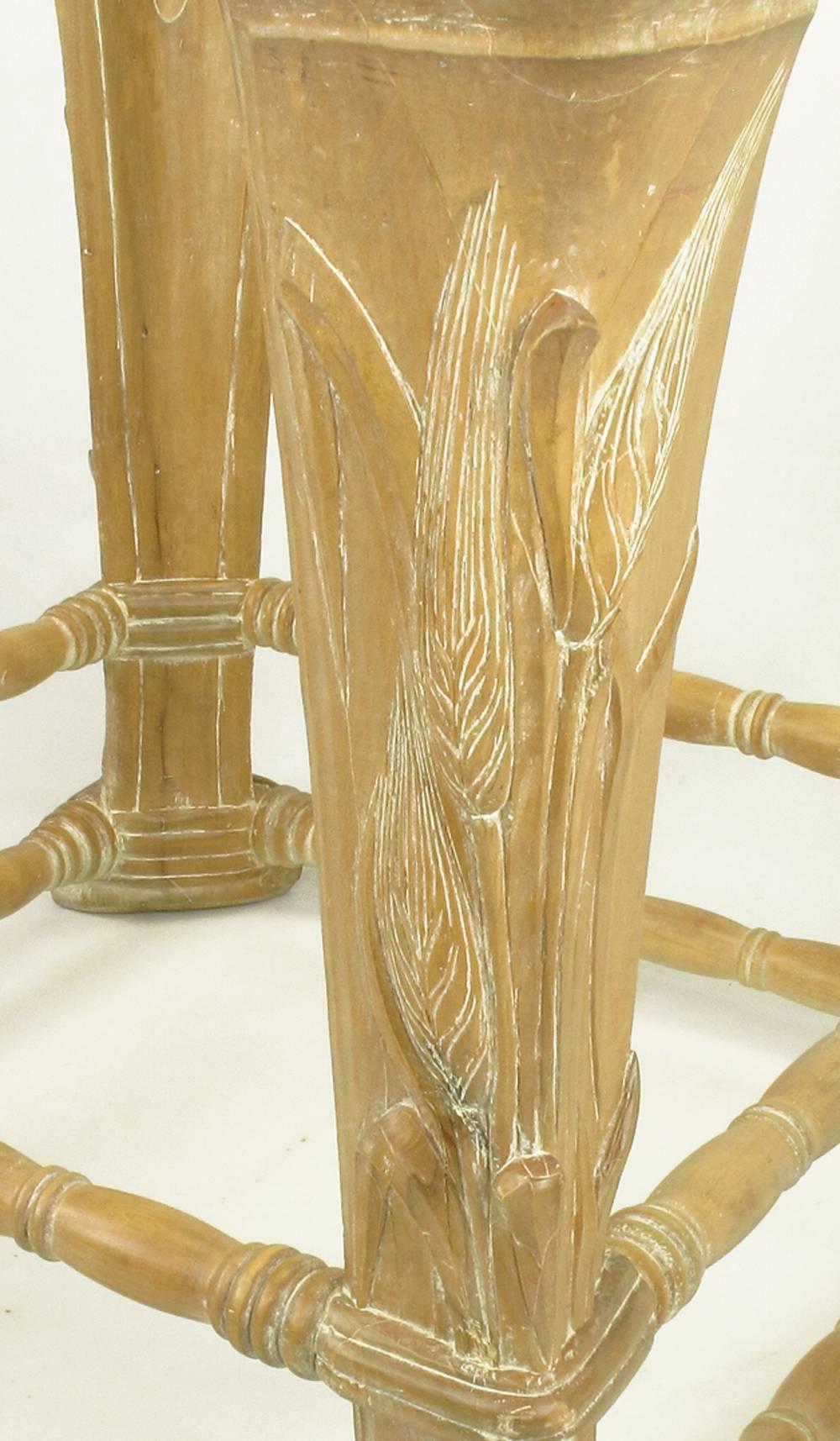 Limed Alder Center Table with Carved Wheat Relief and Glass Top For Sale 3