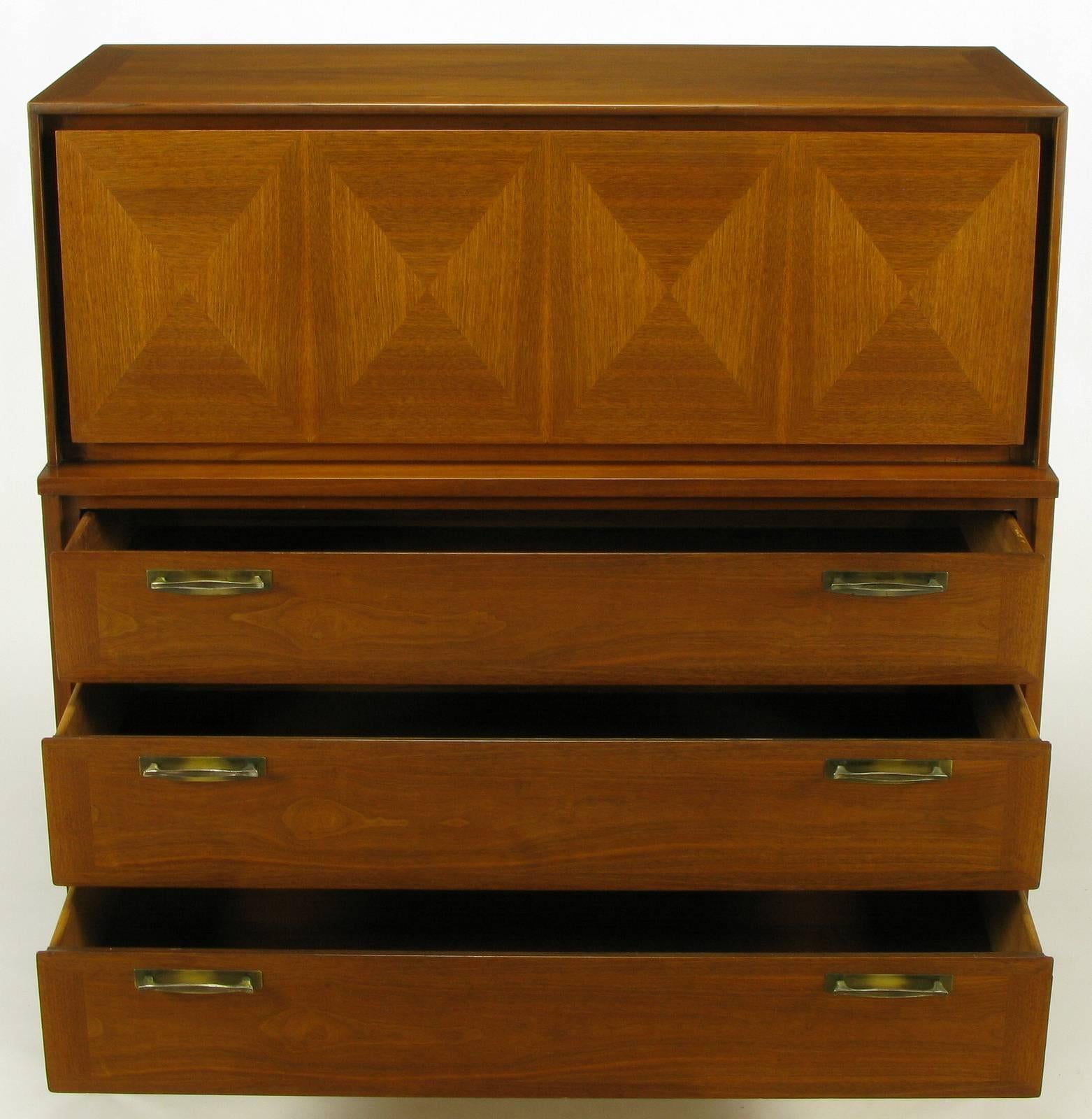 Red Lion Mahogany Parquetry Five-Drawer Tall Chest In Excellent Condition In Chicago, IL