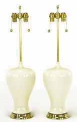 Pair of Ivory Glazed Curvaceous Vase Form Ceramic Table Lamps