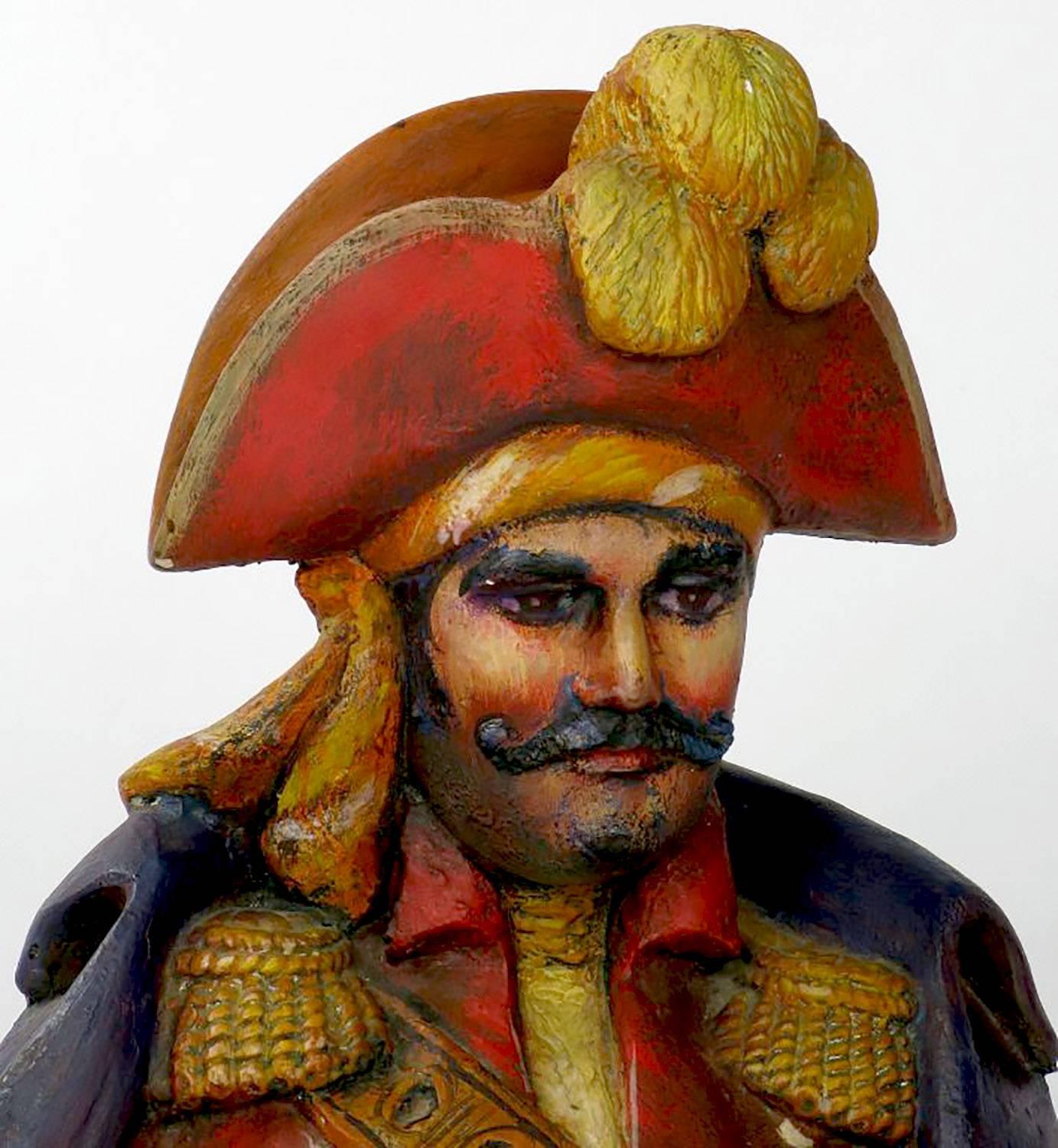 Mid-20th Century Custom 1950s Polychrome Carved Wood Statue of Jean Lafitte