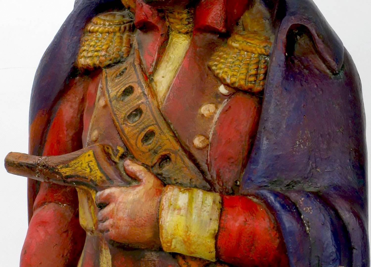 Custom 1950s Polychrome Carved Wood Statue of Jean Lafitte 1