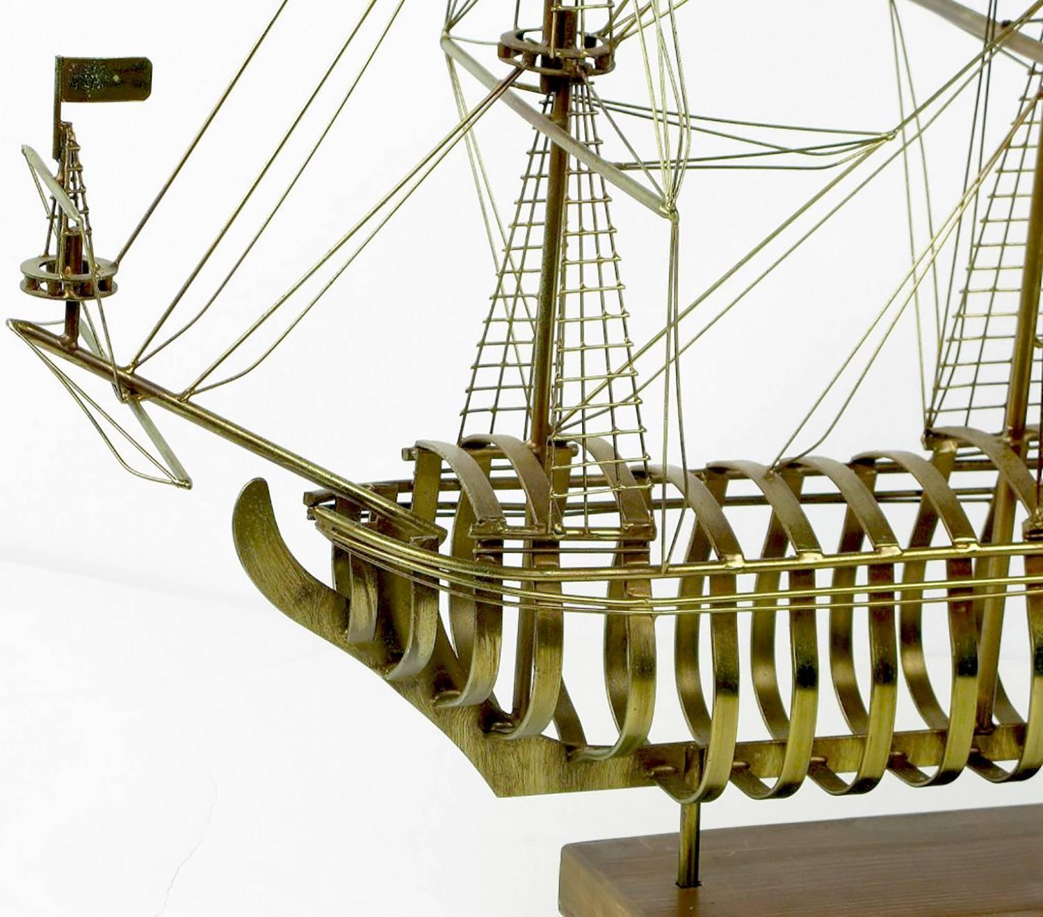 Mid-20th Century Tall Brass Sculptural Sailing Ship in the Manner of C. Jere