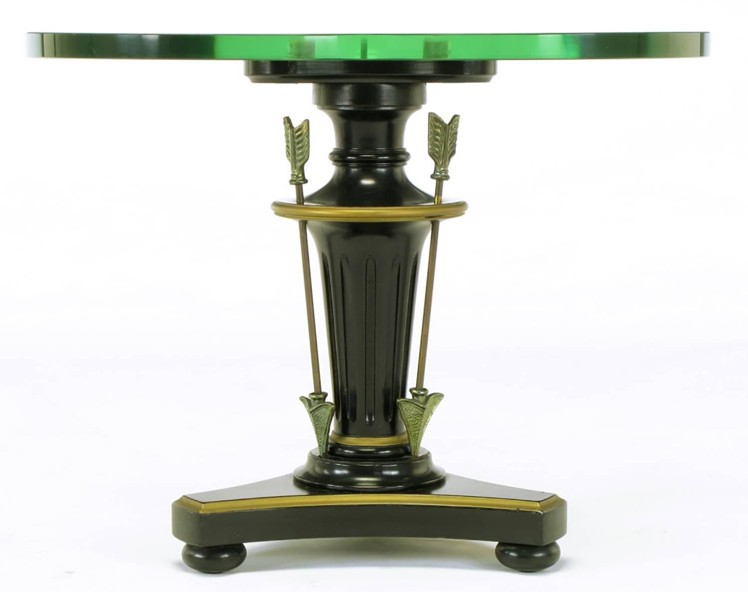 Mid-20th Century Pair of Black Lacquer & Parcel Gilt Empire Side Tables with Arrow Details For Sale