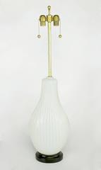 Murano Ribbed Gourd-Form White Opaline Glass Table Lamp