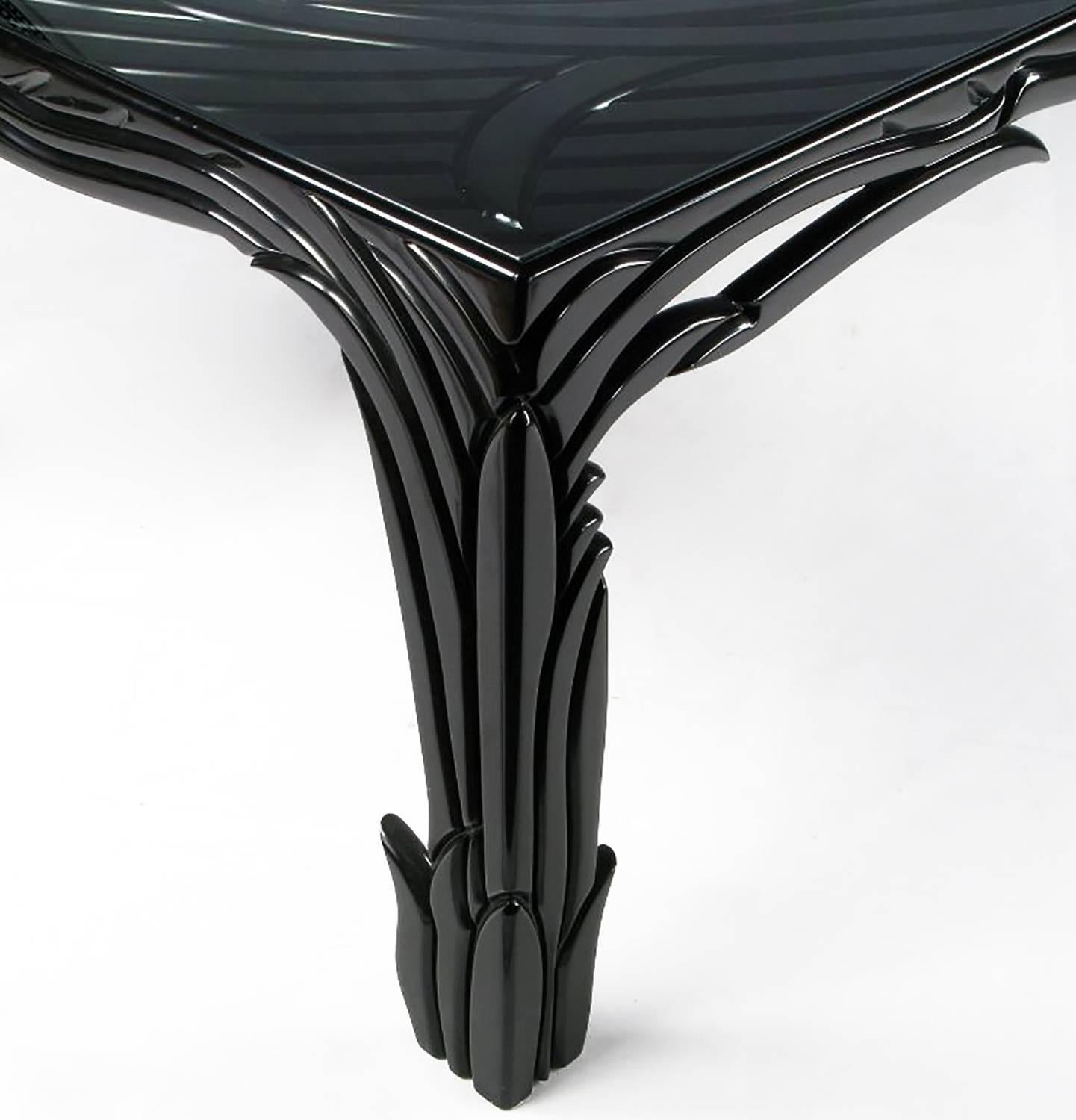 American Incredible Phyllis Morris Carved Wood and Black Lacquer Dining Table For Sale