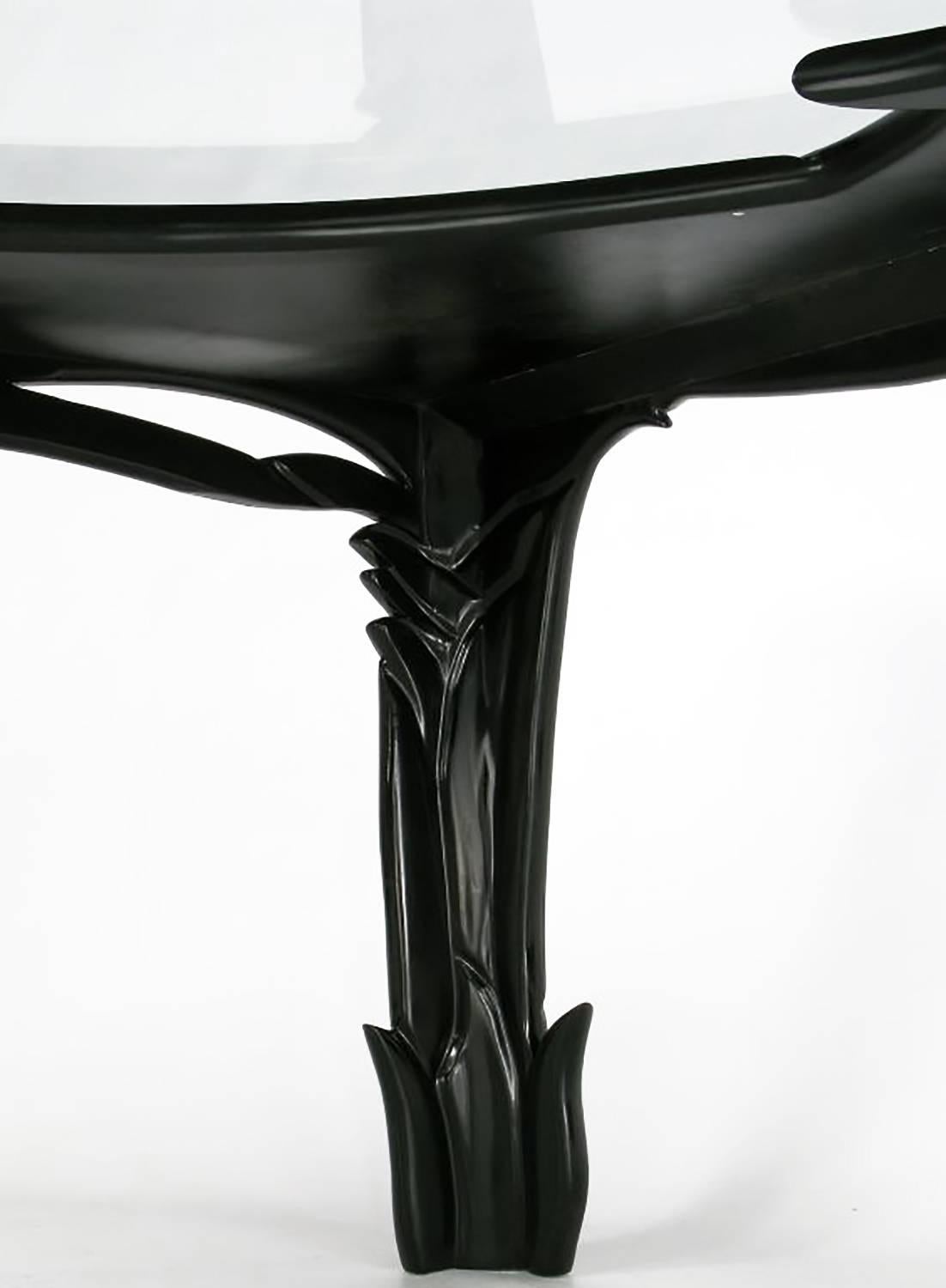 Gesso Incredible Phyllis Morris Carved Wood and Black Lacquer Dining Table For Sale
