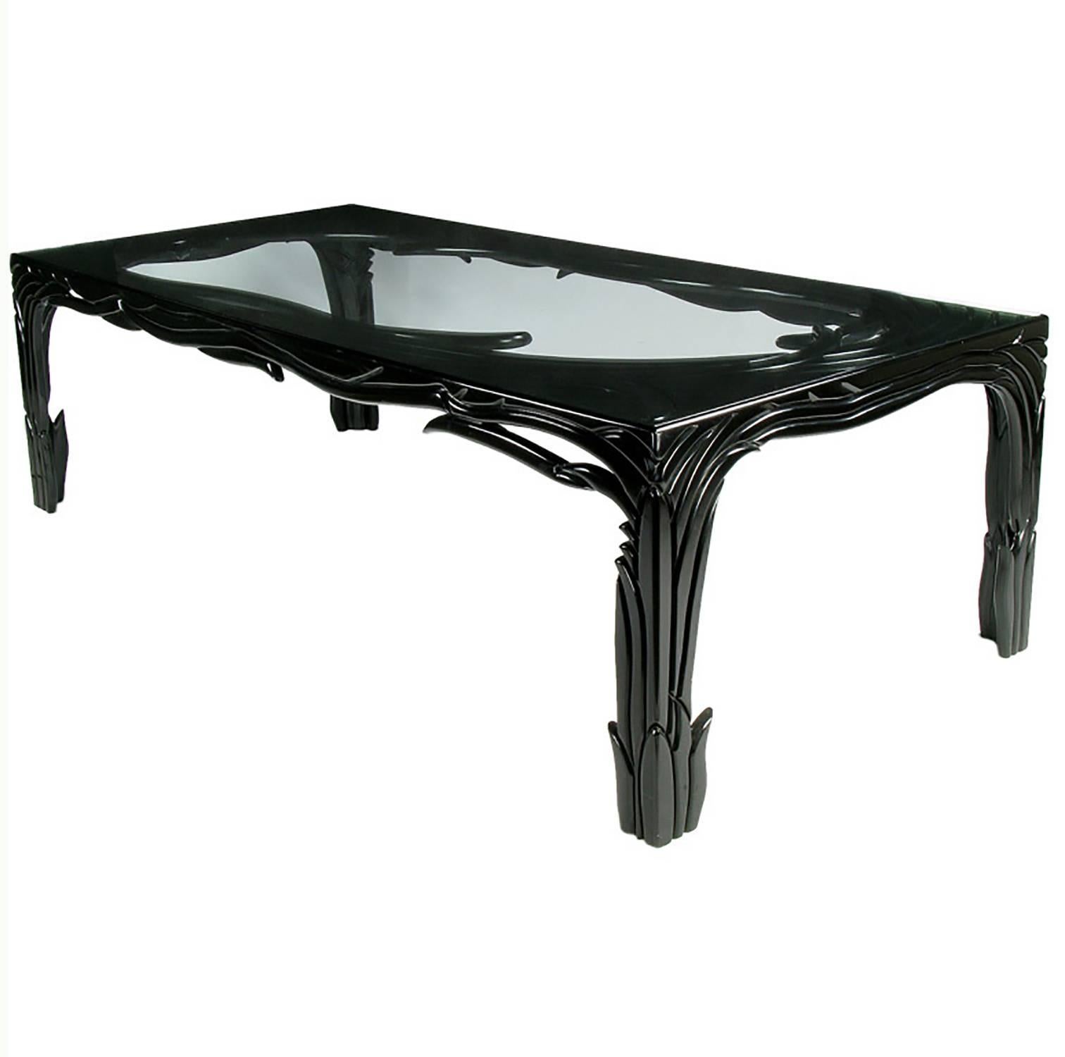 Incredible Phyllis Morris Carved Wood and Black Lacquer Dining Table For Sale