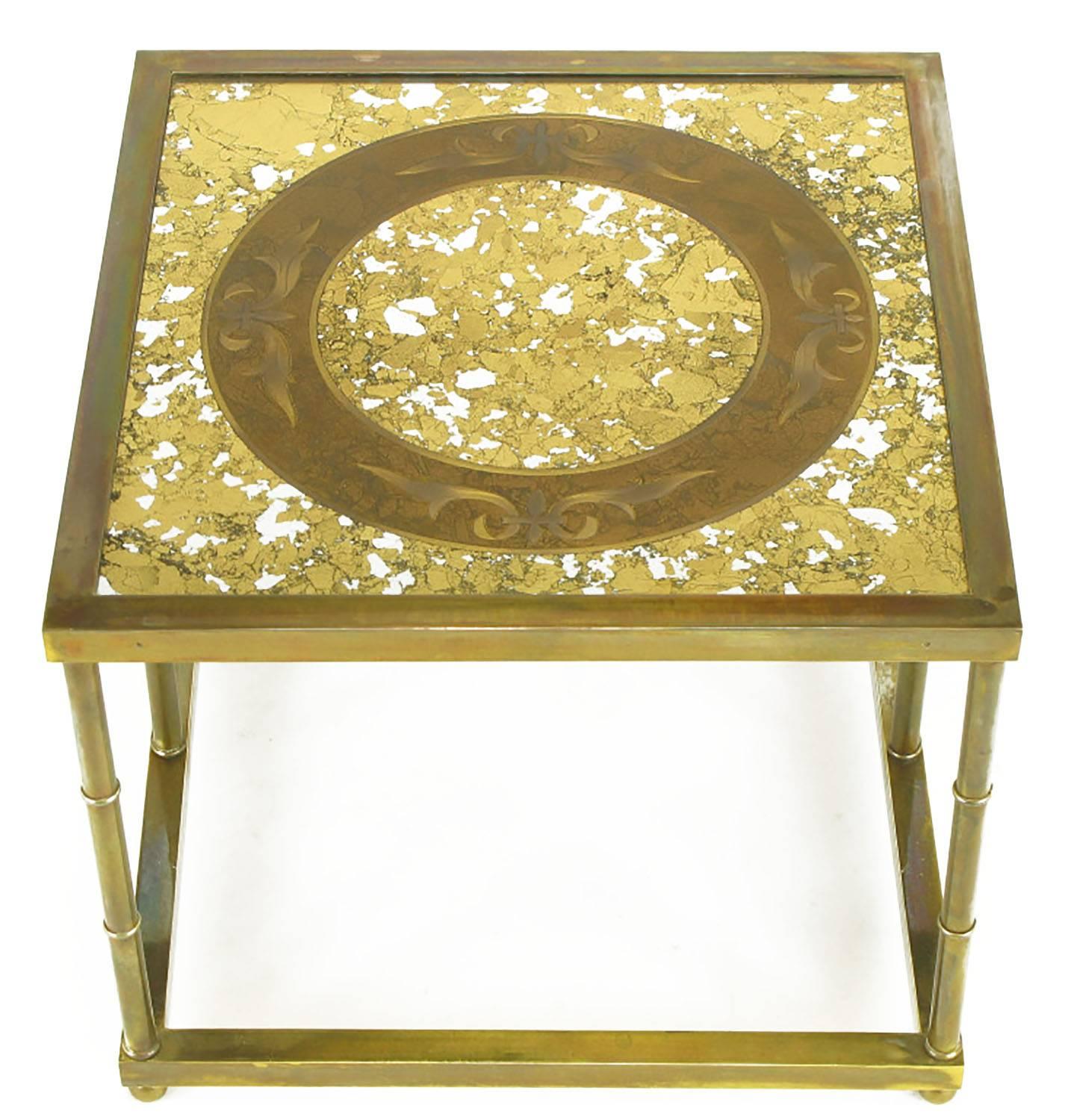 Pair of Mastercraft Patinated Brass and Églomisé Glass End Tables In Good Condition In Chicago, IL