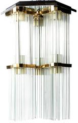 Gaetano Sciolari for Lightolier Two-Tiered Glass Rod and Brass Chandelier