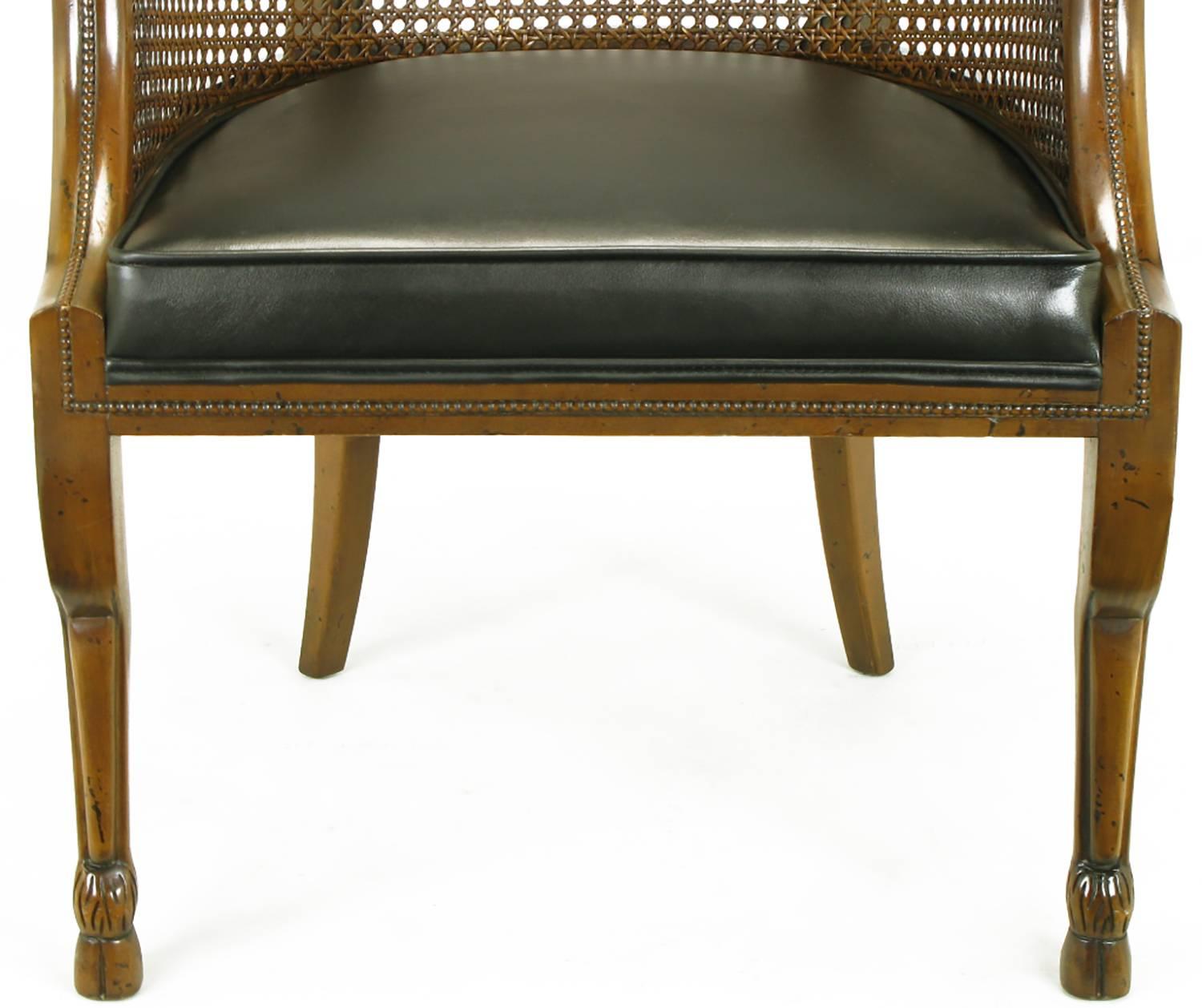 Cane Pair of Tomlinson Rams' Heads and Hoofed Legs Empire-Style Armchairs