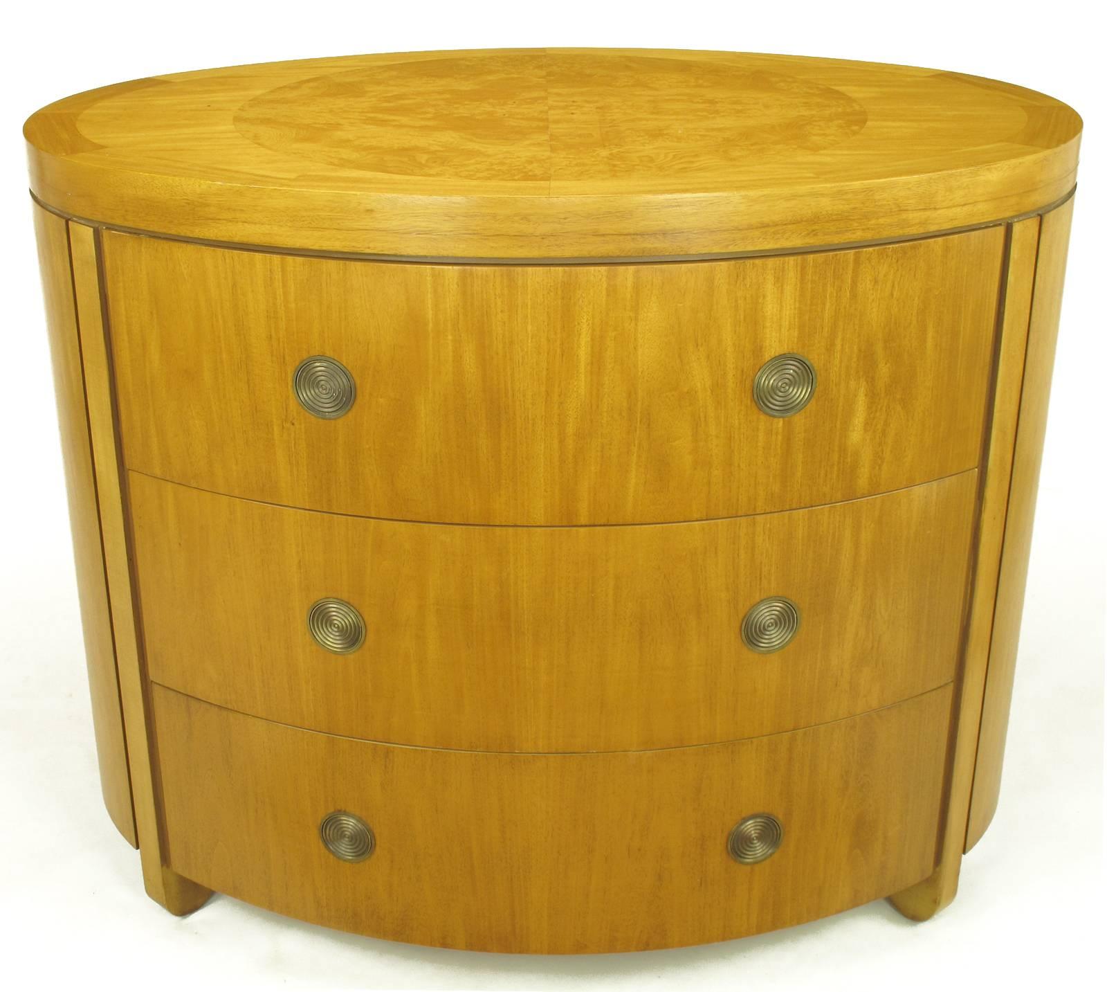 Charles Pfister for Baker Prima Vera Mahogany Three-Drawer Oval Commode For Sale 3