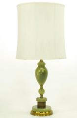Pair of 1940s Green Onyx and Brass Regency Table Lamps