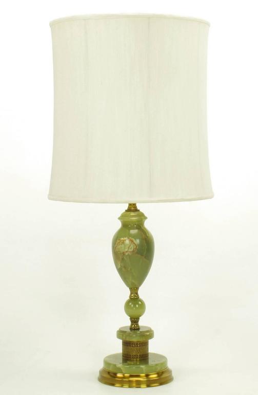 Pair of 1940s Green Onyx and Brass Regency Table Lamps at 1stDibs | green onyx  lamps, vintage green onyx lamp, green onyx table lamps