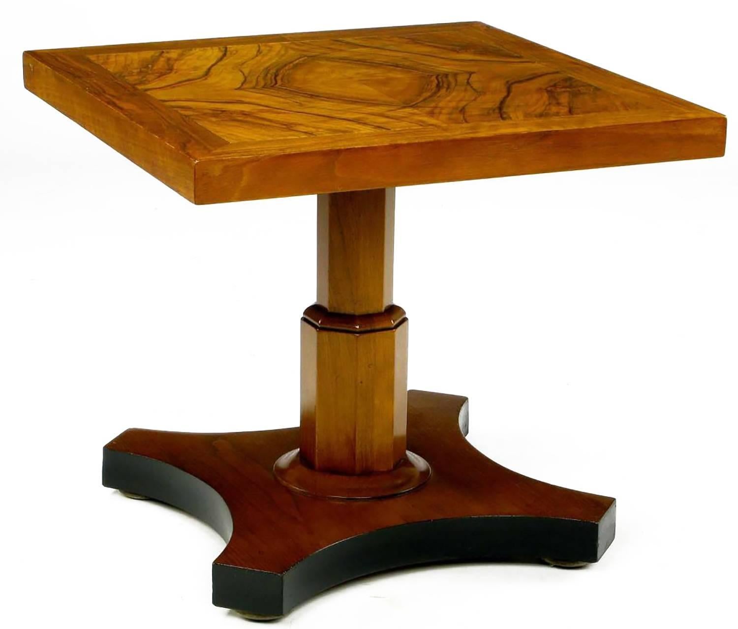 American Pair of Baker Furniture 1950s Highly Figured Bookmatched Walnut Side Table
