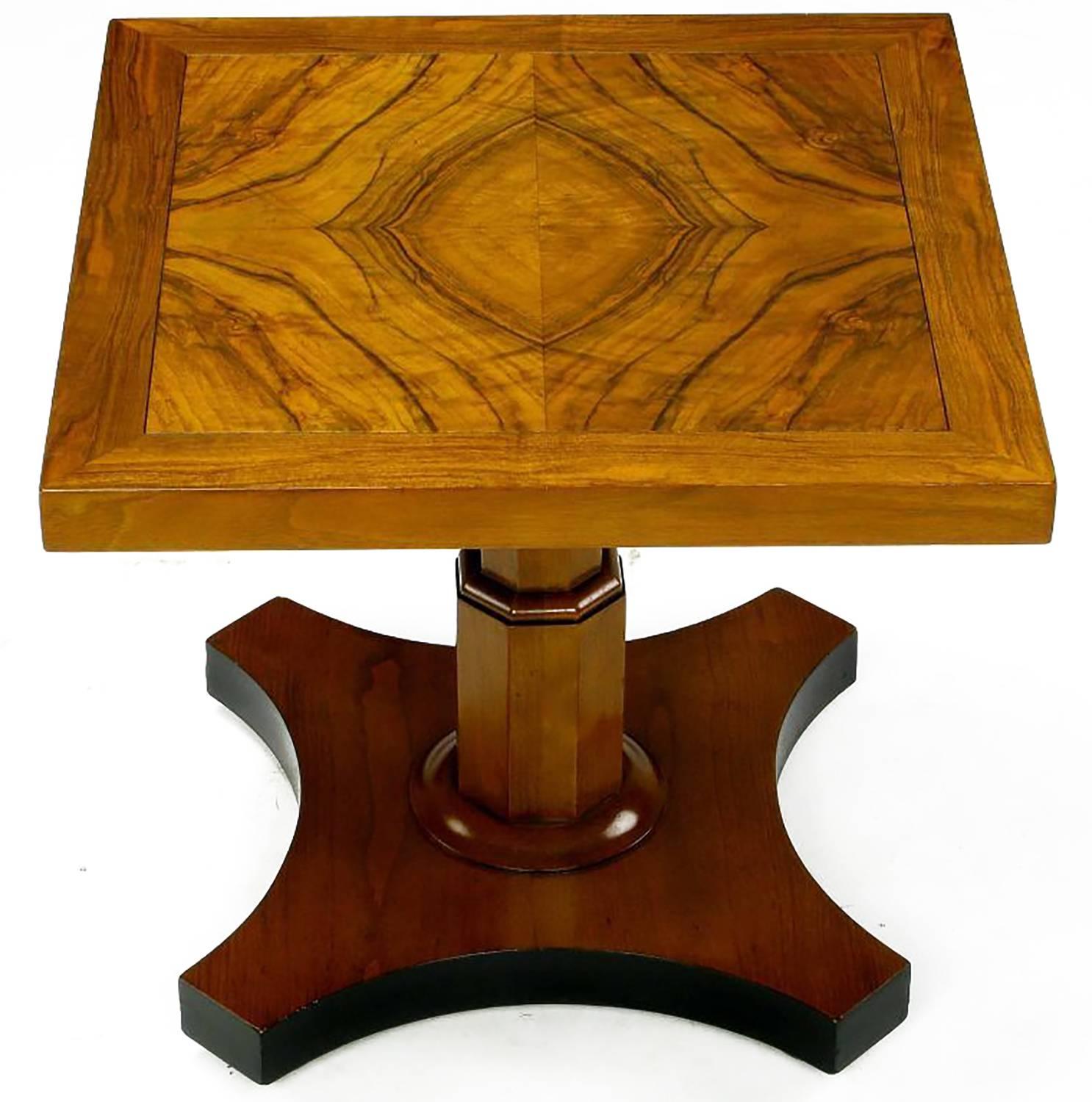 Pair of Baker Furniture 1950s Highly Figured Bookmatched Walnut Side Table In Good Condition In Chicago, IL