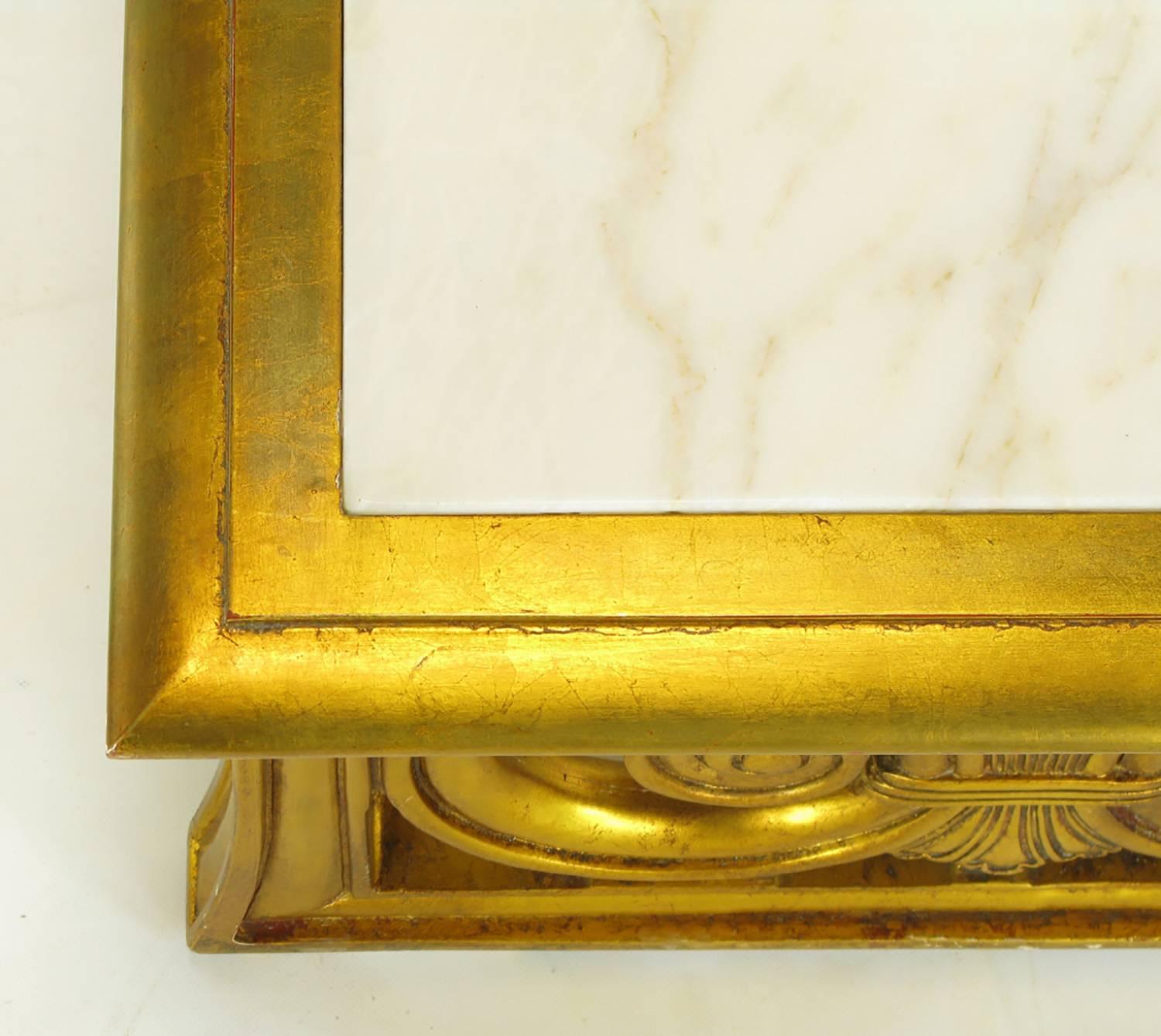 Gilt Carved Wood and Calacatta Marble Neoclassical Fleur-De-Lis Coffee Table 2