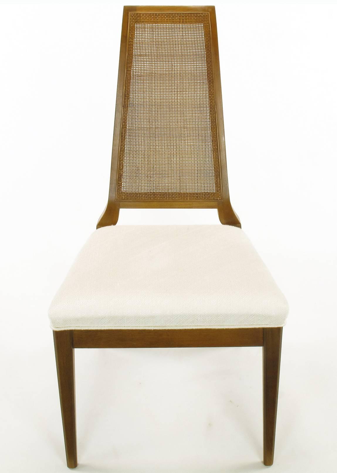 American Sleek, circa 1950s Modern Walnut and Cane Dining Chairs For Sale