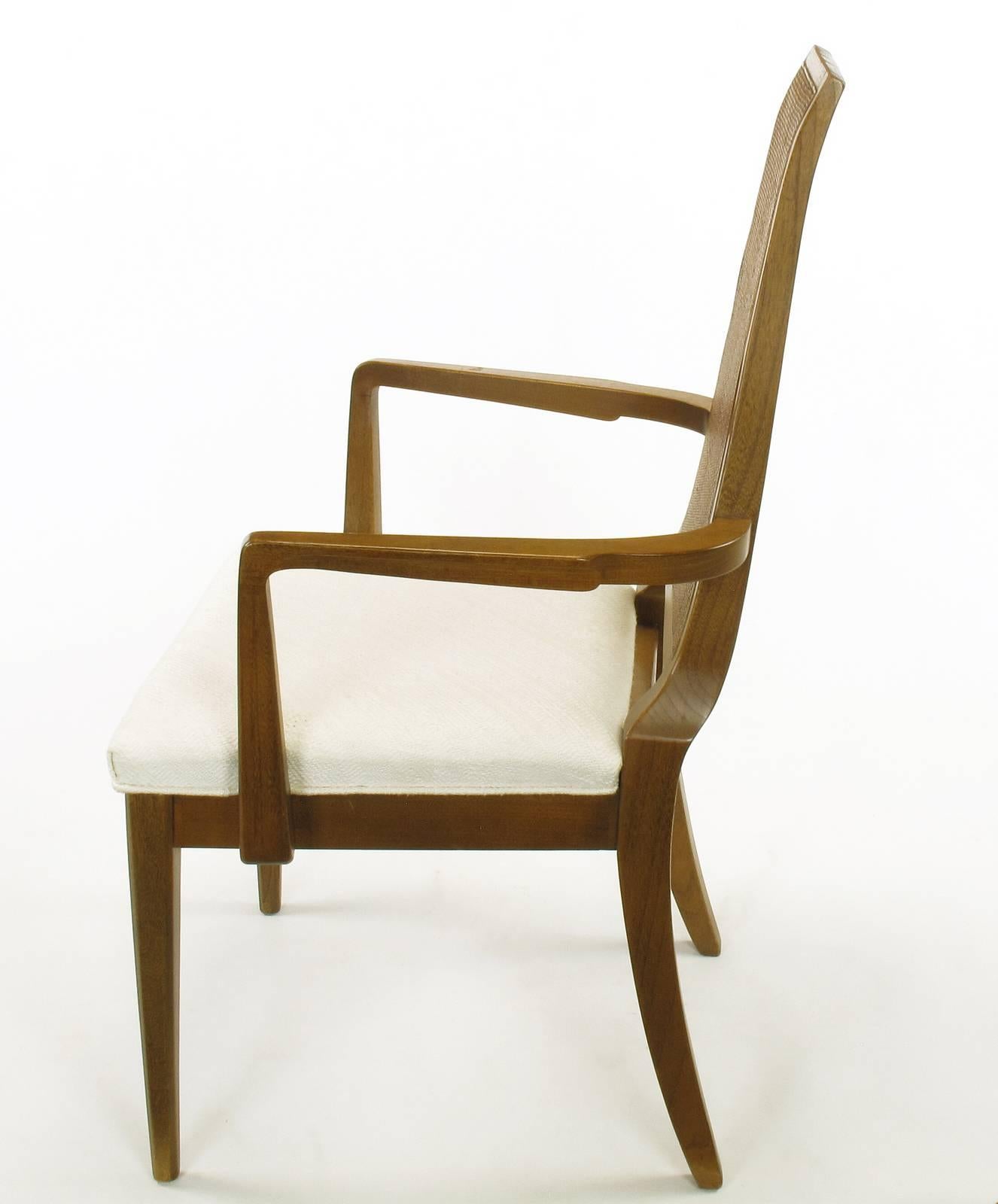 Sleek, circa 1950s Modern Walnut and Cane Dining Chairs For Sale 1