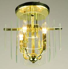 Pair Brass and Beveled Graduated Glass Ceiling Lights