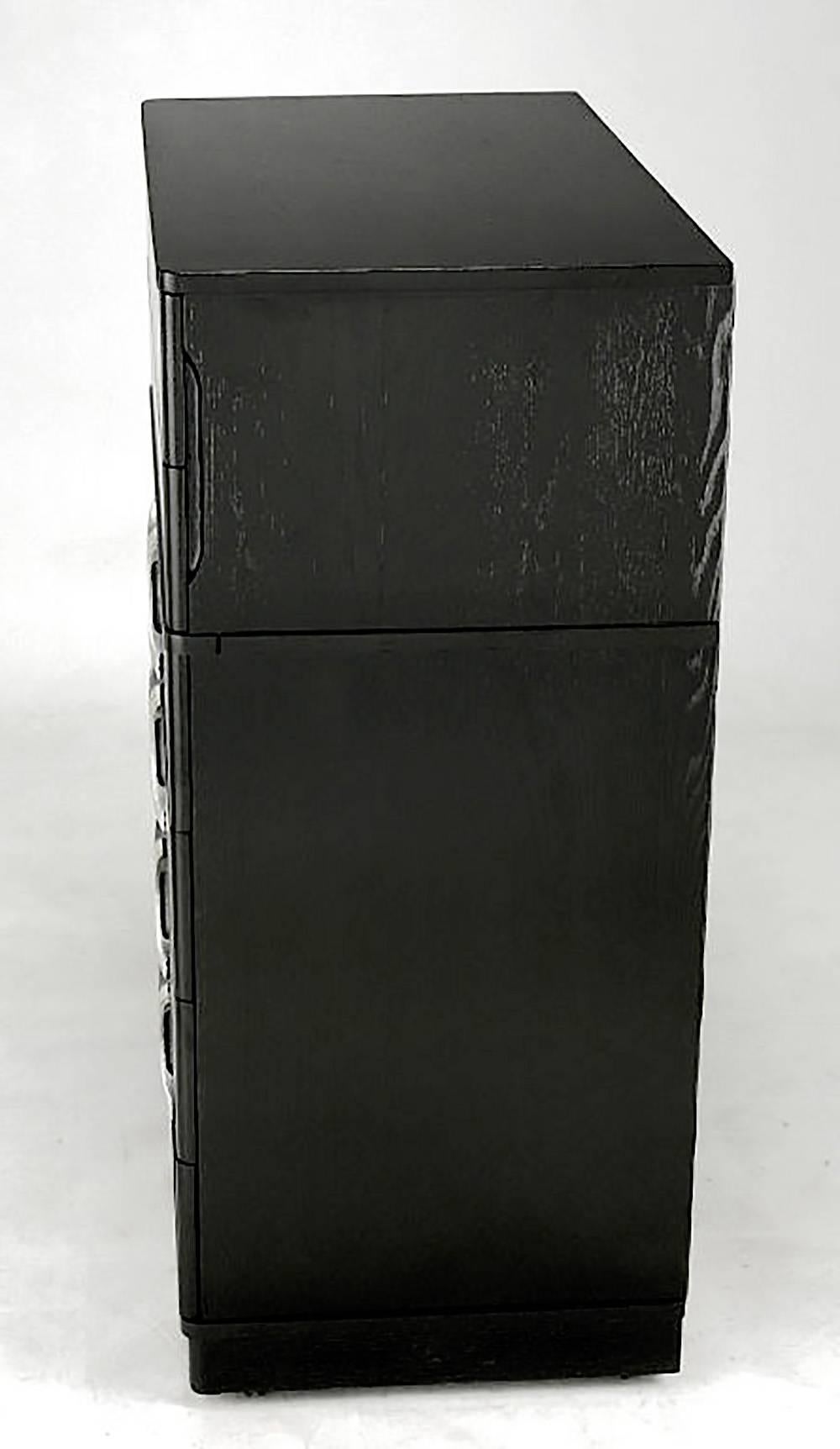 American 1940s Black Lacquer and Silver Leafed Six-Drawer Tall Chest