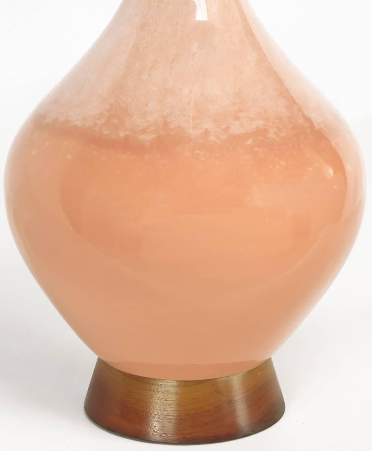 Brass Large Coral Drip Glaze Pottery Table Lamp For Sale