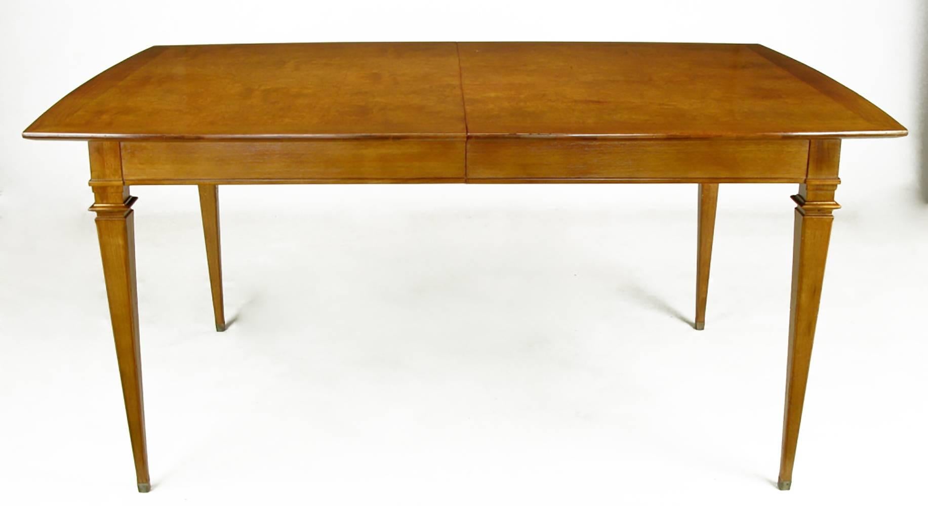 American Empire Style Burled Walnut Parquetry Top Dining Table with Copper Accent For Sale
